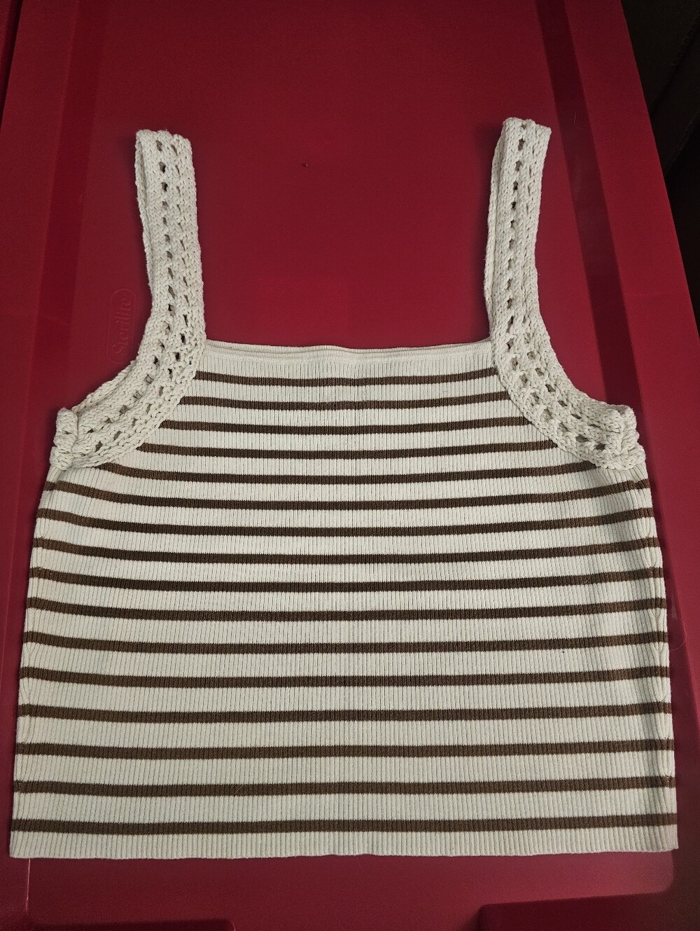 Aerie Women’s White and Brown Striped Knit Tank Top